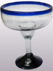  / copas grandes para margarita con borde azul cobalto, 14 oz, Vidrio Reciclado, Libre de Plomo y Toxinas